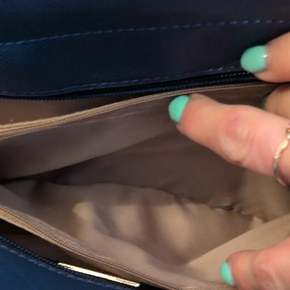 kate spade navy blue tote with gold plaque - Picture 11 of 16